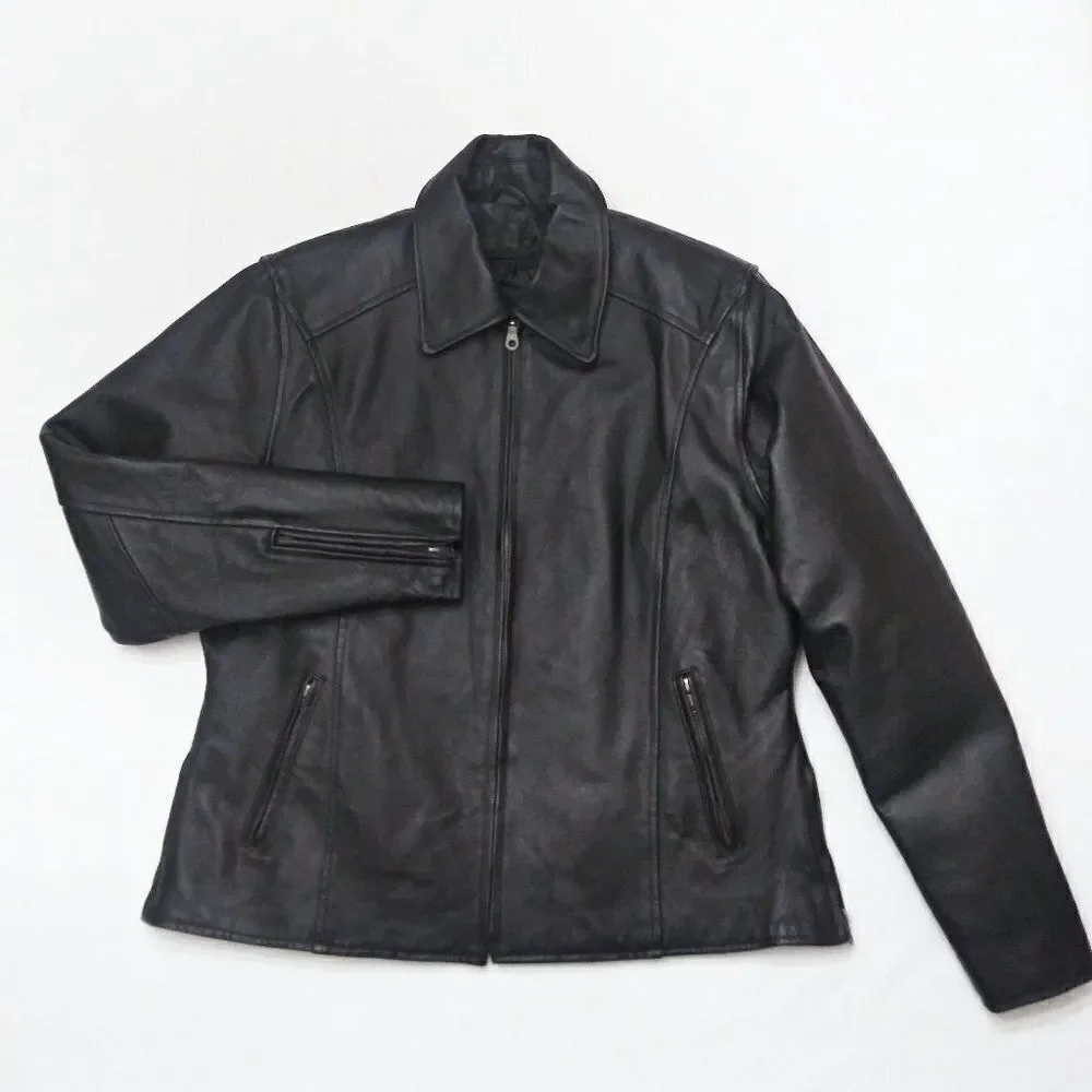Vintage BIKER'S CLUB Leather Motorcycle Jacket‎ 80's Biker Moto Black Unisex XL